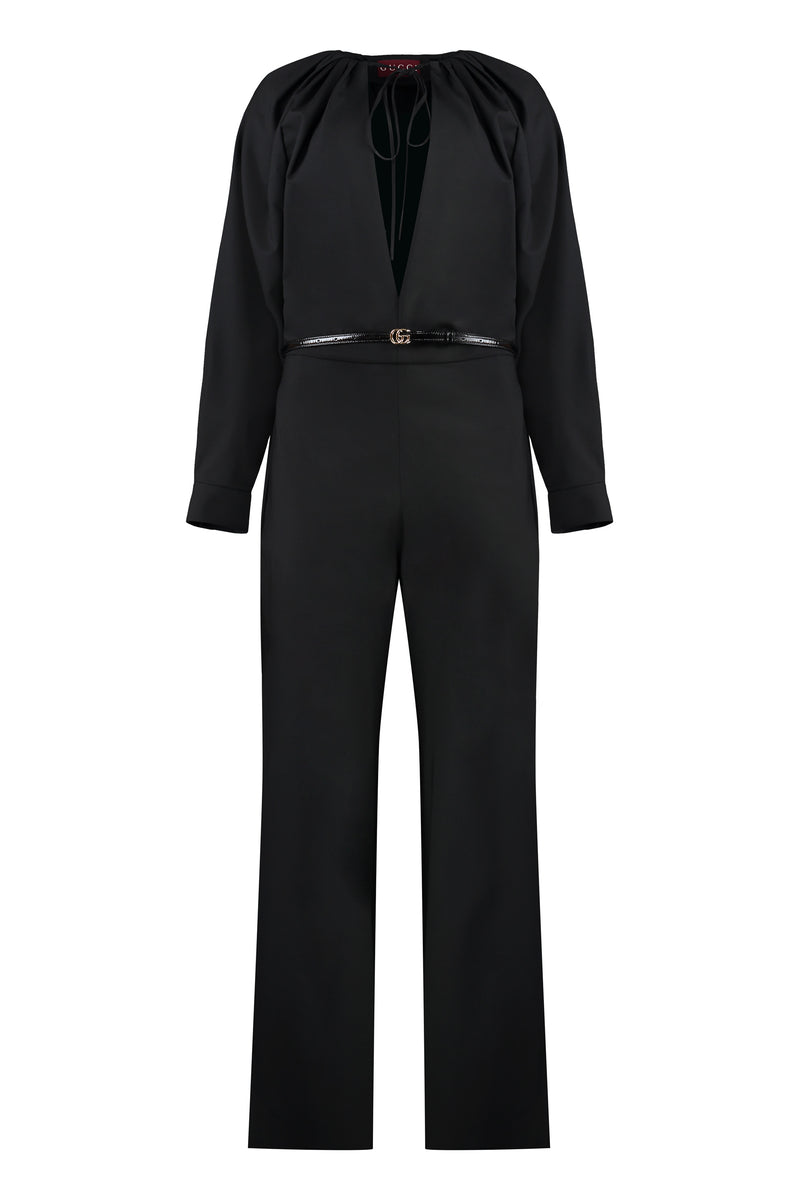 オールインワン・サロペット GUCCI BLACK STRETCH WOOL JUMPSUIT Gucci Black Stretch Wool Jumpsuit – Fashdes