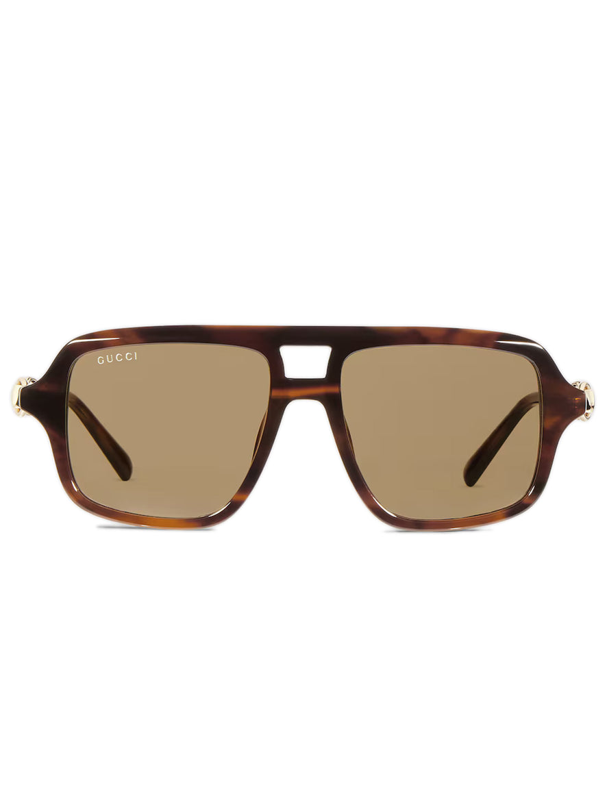 Attico Gucci Brown Navigator Sunglasses In Brown