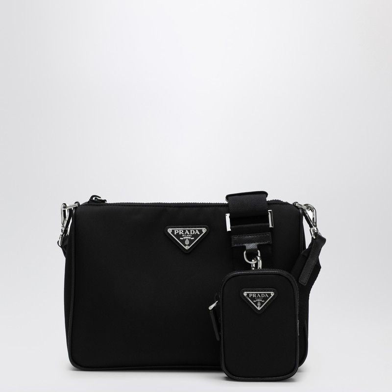 Prada Black Cross-Body Bag In Re-Nylon And Saffiano Leather